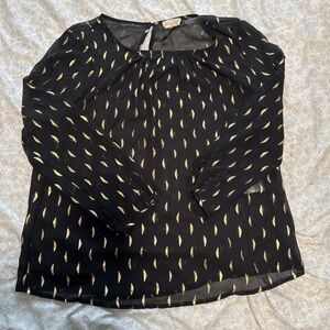 Elegant Black and gold Maison Jules patterned, long sleeve, sheer blouse shirt